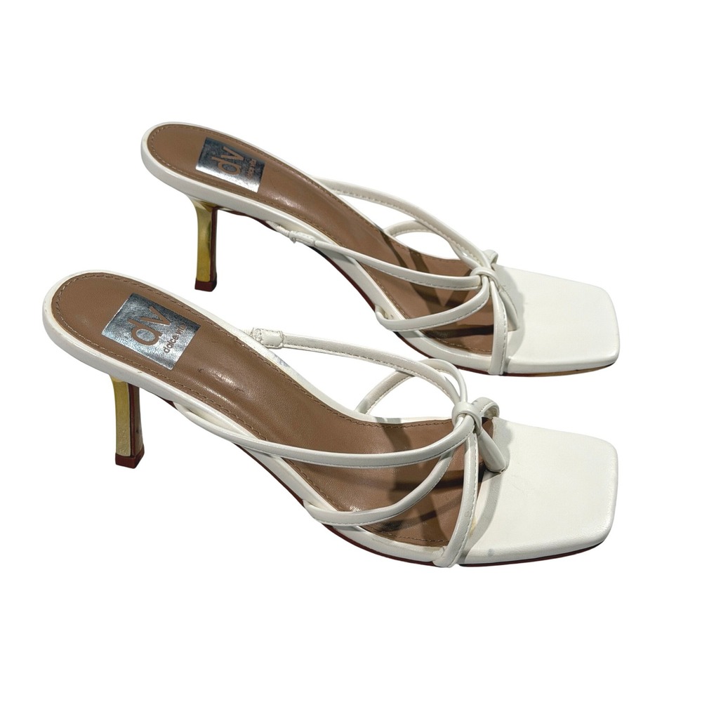 DV by Dolce Vita White Strappy Bow Mule Heels Women 7.5 Gold Square Toe Wedding